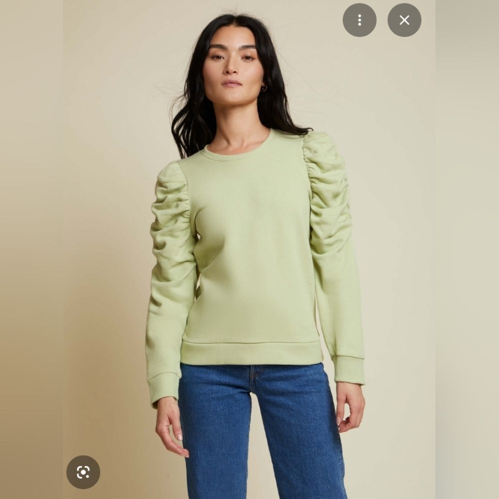 NWT Nation LTD Perla Green Puff Sleeve Green Tea Sweater Crewneck Sz Small Comfy